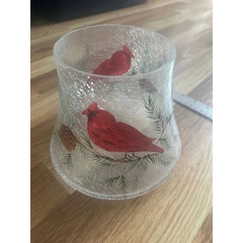 Glass cardinal candle shade
